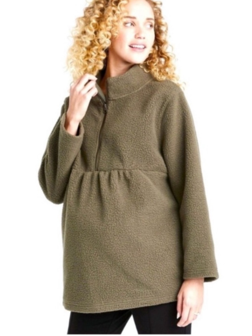 Isabel Maternity By Ingrid & Isabel Olive Green Sherpa Quarter Zip Sz XL